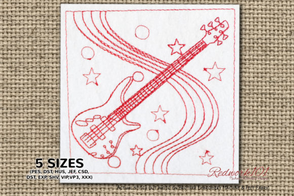 Bass Guitar Redwork: A Seasonal Embroidery Gem