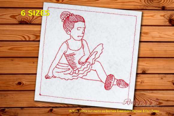 Beautiful Ballerina Sitting Redwork