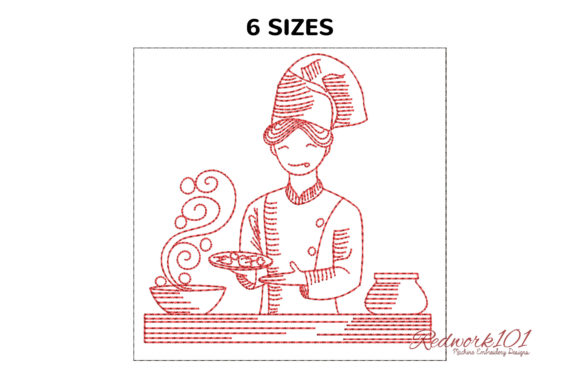 Chef Is Ready to Serve Food Redwork