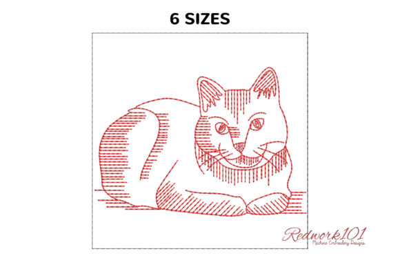 Cute Russian Blue Cat Redwork