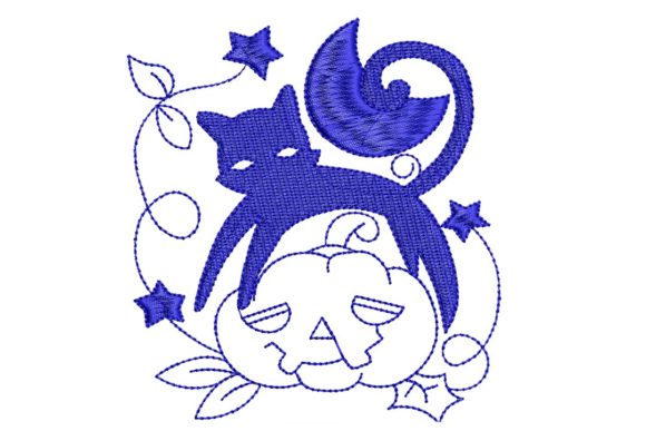 Halloween Cats Bluework Colorlines 01