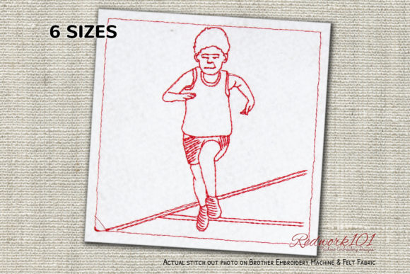 Runner Running on Track Redwork Design